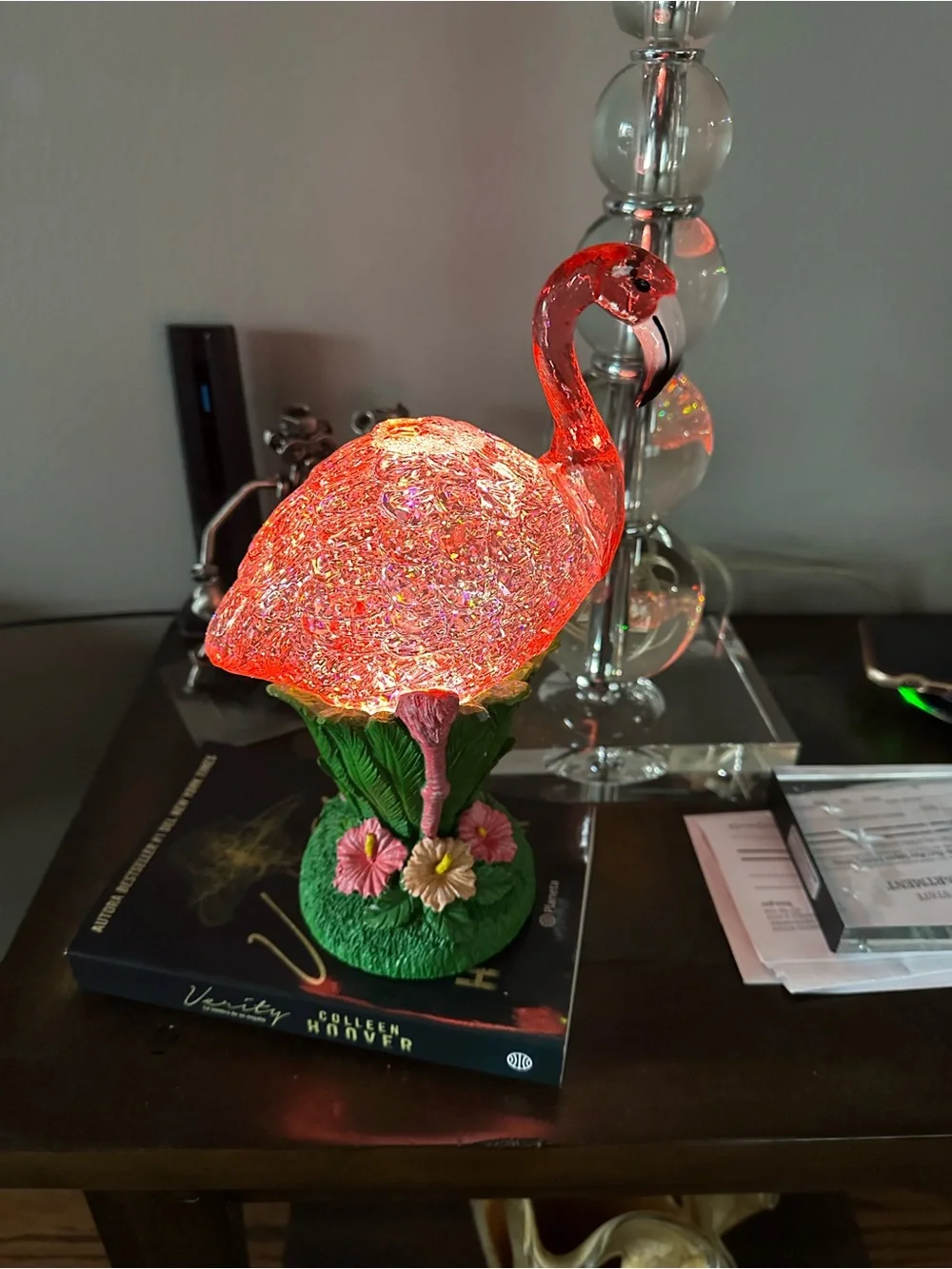 Cracker Barrel Flamingo Figural Glitter Globe.